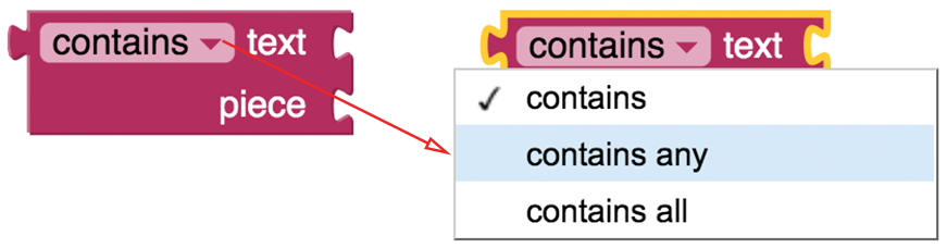 text block contains any