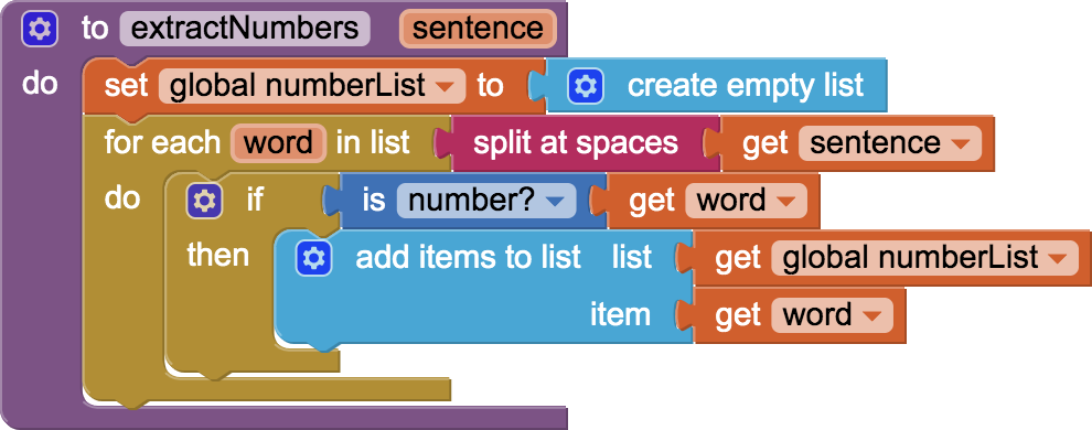 procedure extractNumbers solution